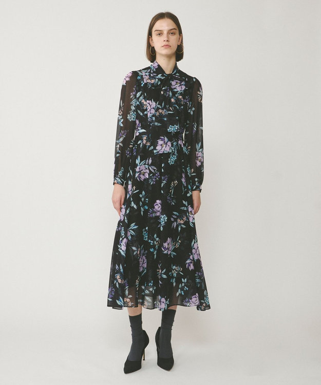 GRACE CONTINENTAL フラワーレイヤーワンピース ブラック