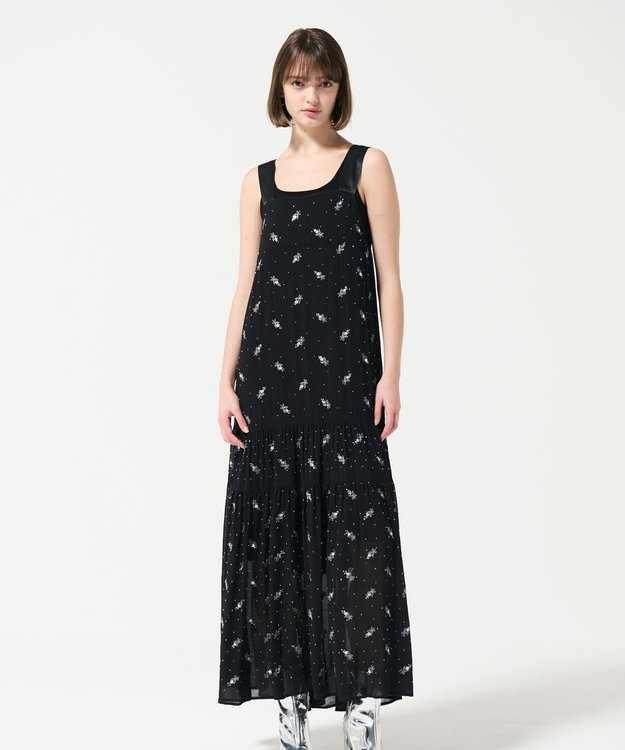 GRACE CONTINENTAL フラワー刺繍ノースリーブワンピース ブラック