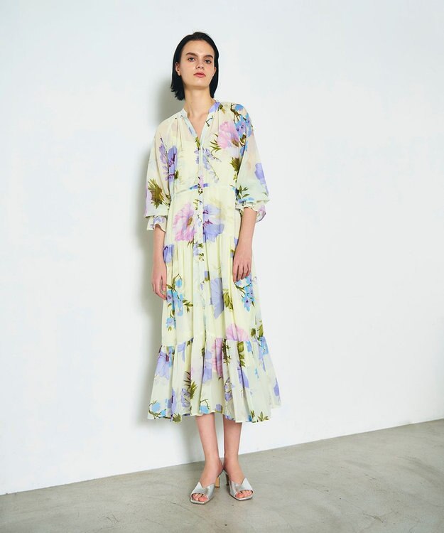 GRACE CONTINENTAL ビッグボタニカルシャツワンピース イエロー