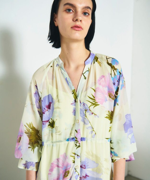 GRACE CONTINENTAL ビッグボタニカルシャツワンピース イエロー