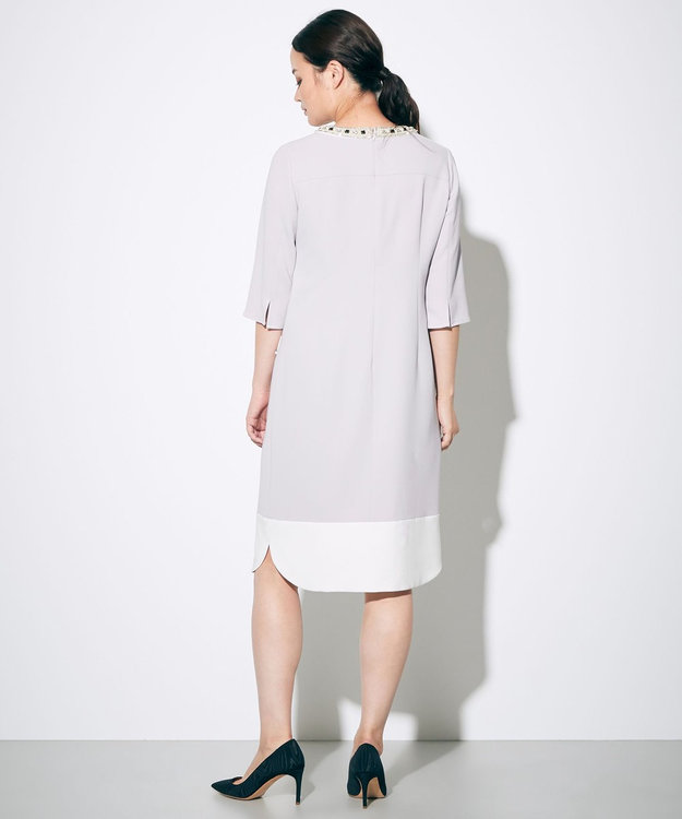 GRACE CONTINENTAL バイカラービジューワンピース グレー