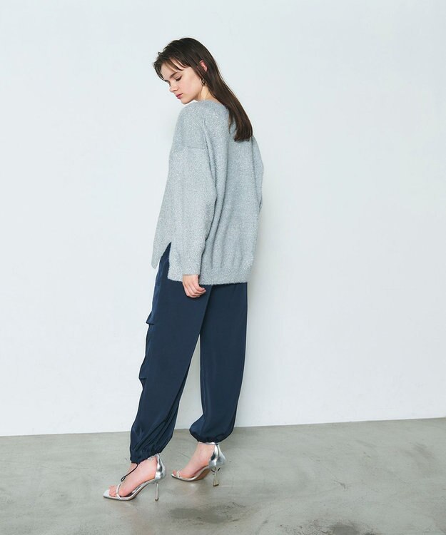 GRACE CONTINENTAL ラメVネックニットトップ シルバー