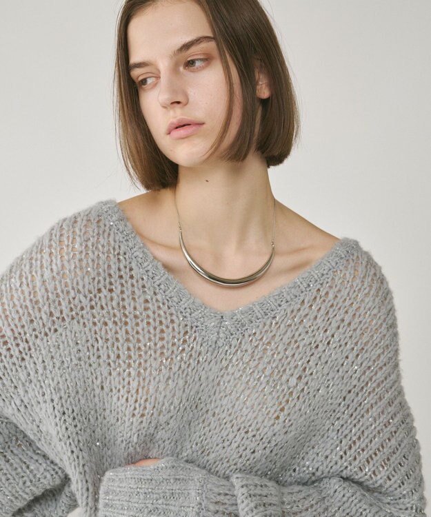 GRACE CONTINENTAL スパンコール畦ニットトップ グレー