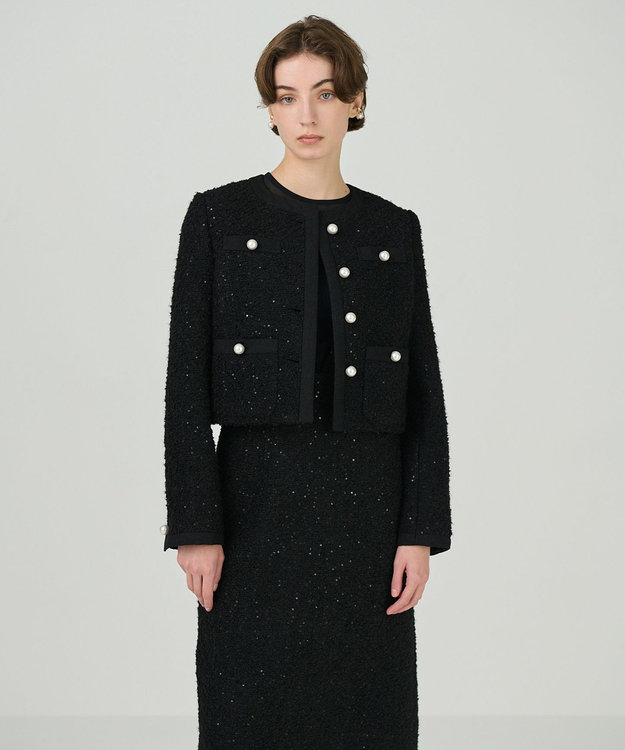 GRACE CONTINENTAL ツイードショートジャケット ブラック