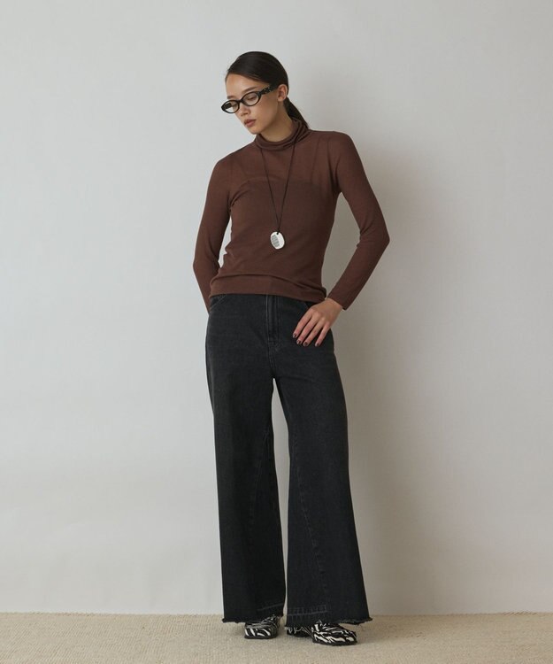 GRACE CONTINENTAL シアーリブニットトップ ブラウン