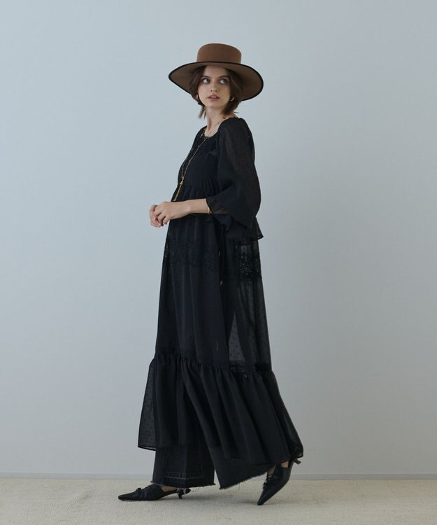 GRACE CONTINENTAL レースコンビカットジャガードワンピース ブラック