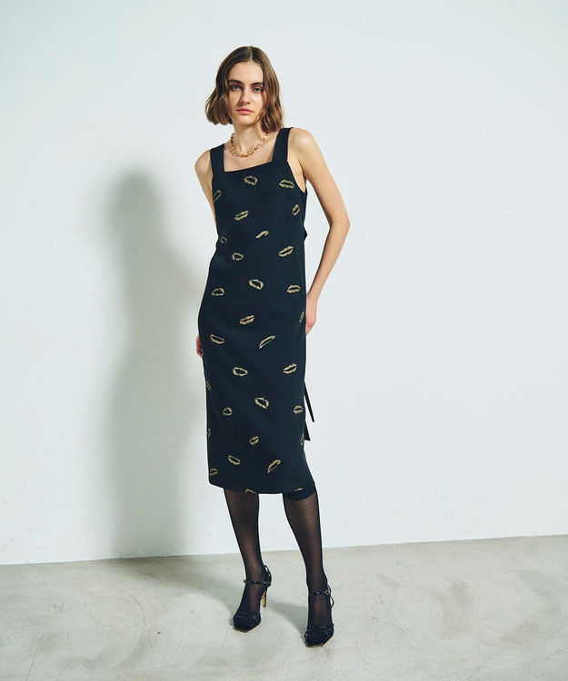 GRACE CONTINENTAL リップモチーフドレス ブラック