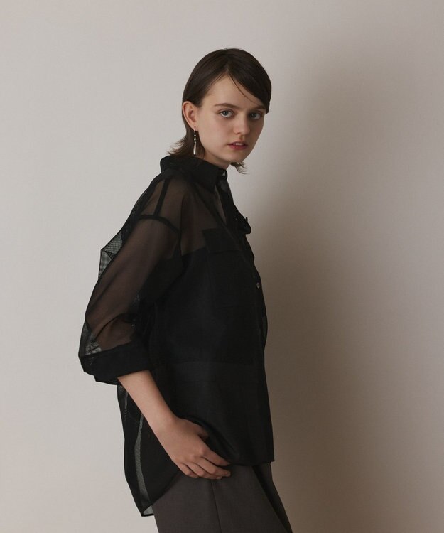 GRACE CONTINENTAL メッシュオーバーシャツ ブラック