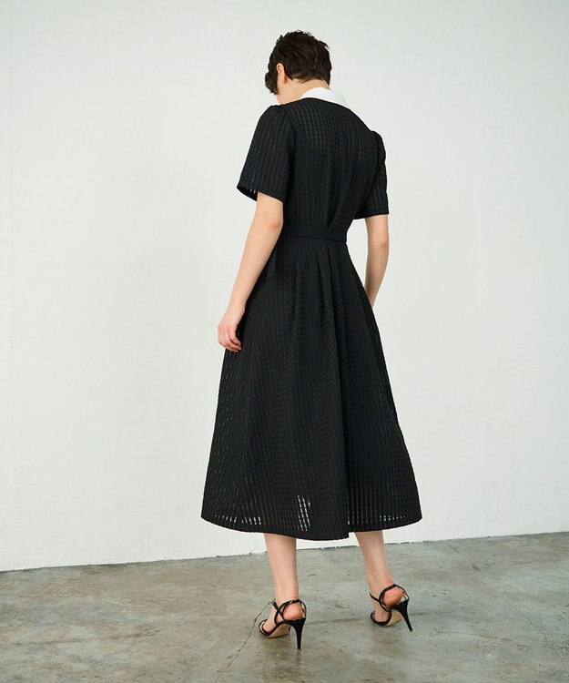 GRACE CONTINENTAL シアーチェックシャツワンピース ブラック