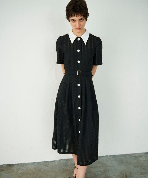 GRACE CONTINENTAL シアーチェックシャツワンピース ブラック