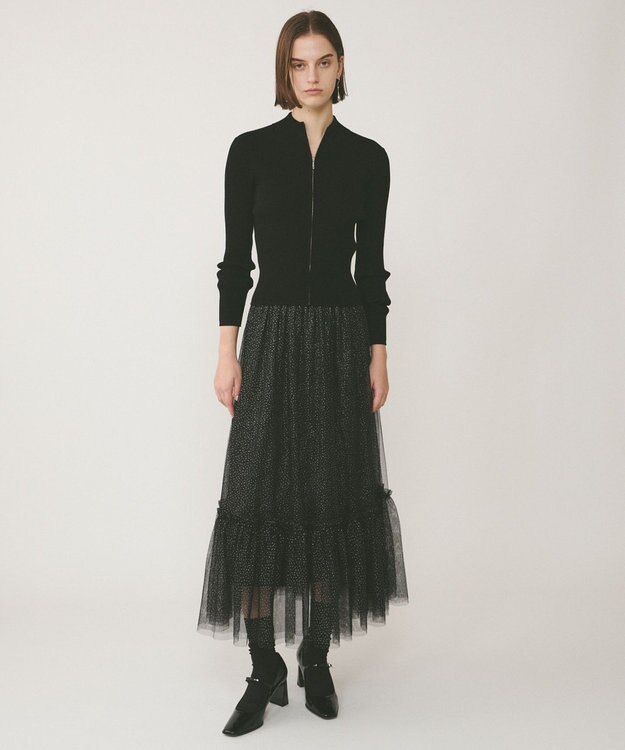 GRACE CONTINENTAL リブニットzipトップ ブラック