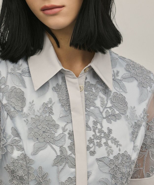 GRACE CONTINENTAL フラワーコード刺繍ワンピース グレー