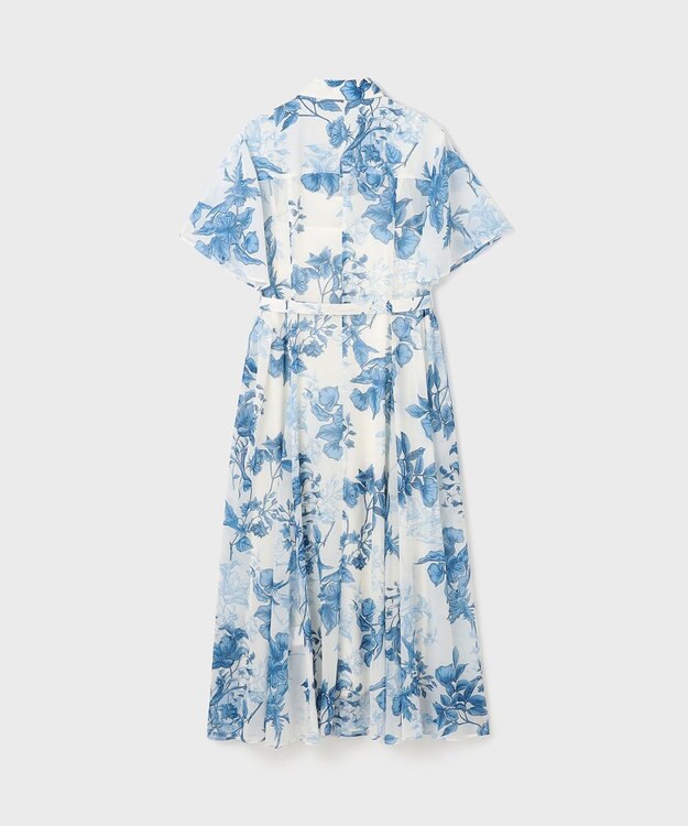 GRACE CONTINENTAL シャドーフラワープリントワンピース ブルー