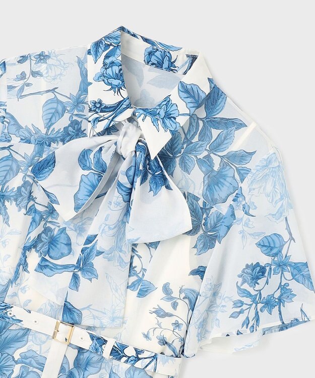 GRACE CONTINENTAL シャドーフラワープリントワンピース ブルー