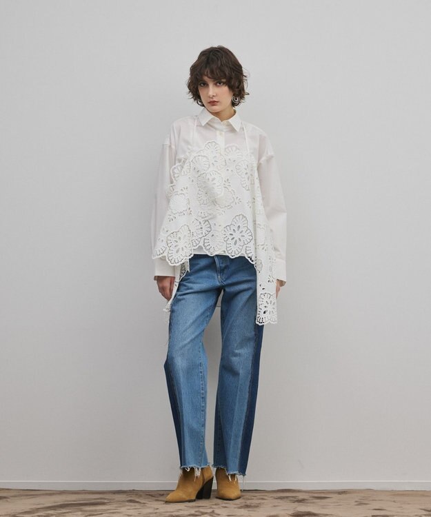 GRACE CONTINENTAL カット刺繍イレギュラーシャツ ホワイト