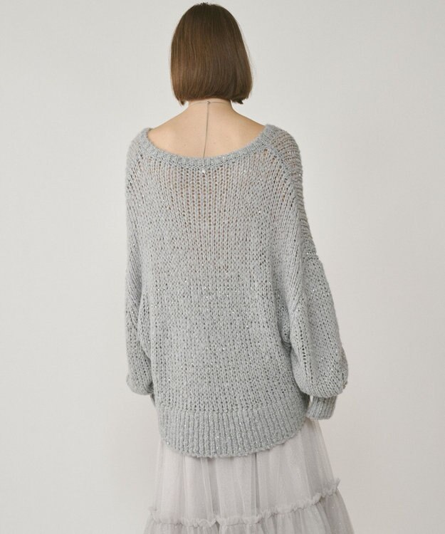GRACE CONTINENTAL スパンコール畦ニットトップ グレー