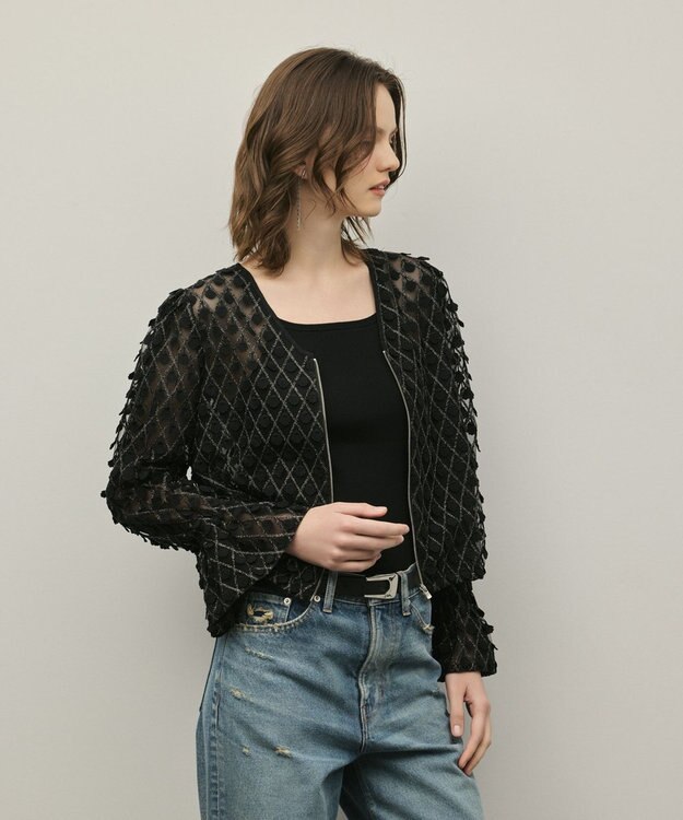 GRACE CONTINENTAL モチーフチュールブラウス ブラック