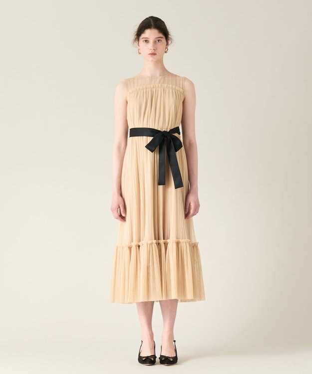 GRACE CONTINENTAL プリーツロングドレス ベージュ