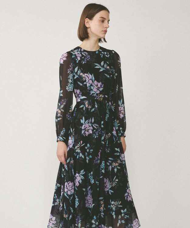 GRACE CONTINENTAL フラワーレイヤーワンピース ブラック