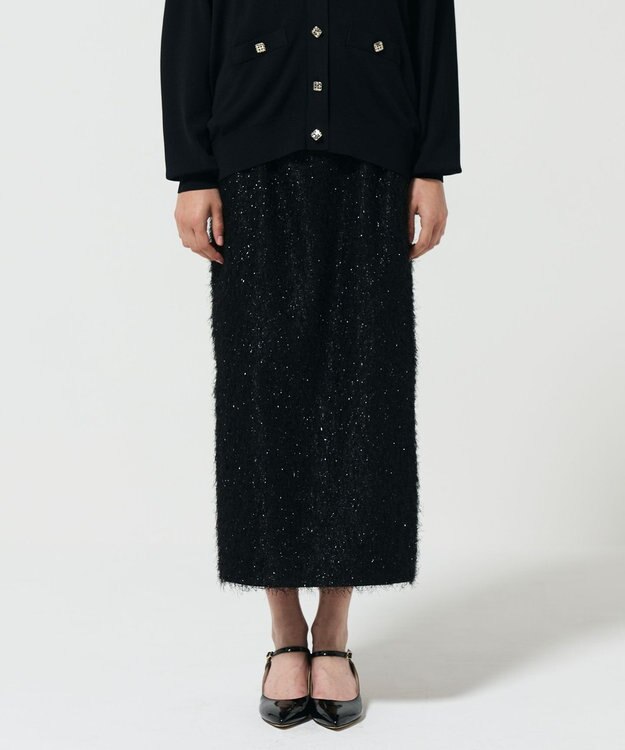 GRACE CONTINENTAL フリンジジャガードタイトスカート ブラック