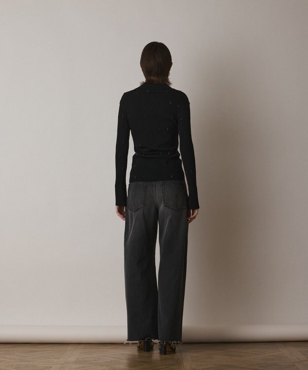 GRACE CONTINENTAL ビジューリブニットトップ ブラック