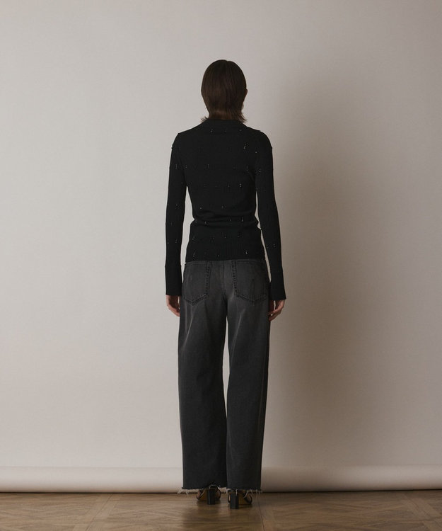GRACE CONTINENTAL ビジューリブニットトップ ブラック