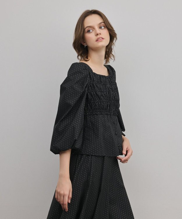 GRACE CONTINENTAL ラメドットタフタジャガードトップ ブラック