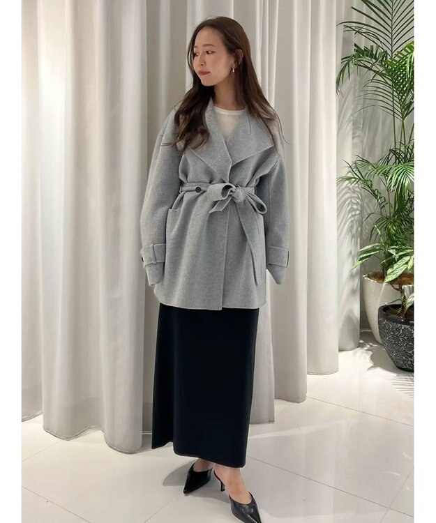 GRACE CONTINENTAL カシミヤ混リバーコート グレー