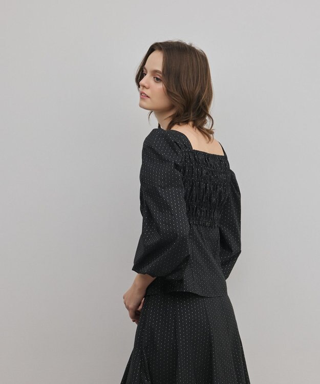 GRACE CONTINENTAL ラメドットタフタジャガードトップ ブラック