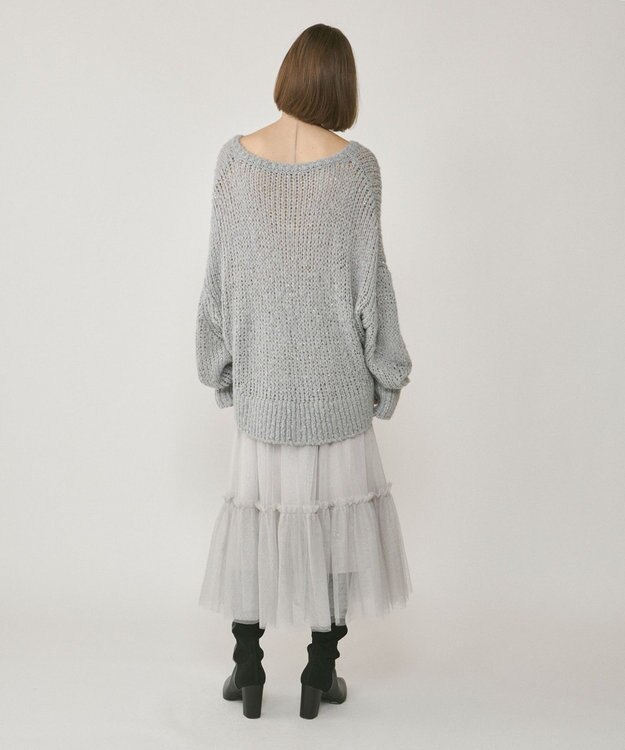 GRACE CONTINENTAL スパンコール畦ニットトップ グレー
