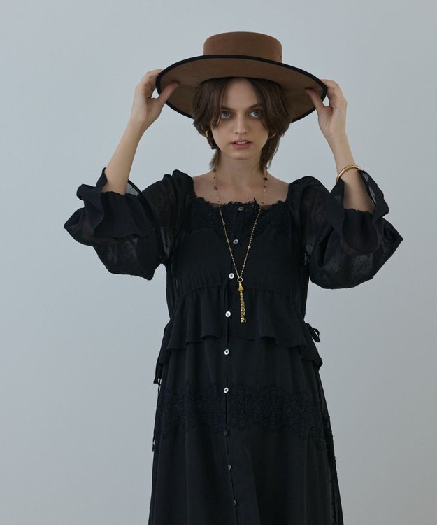 GRACE CONTINENTAL レースコンビカットジャガードワンピース ブラック