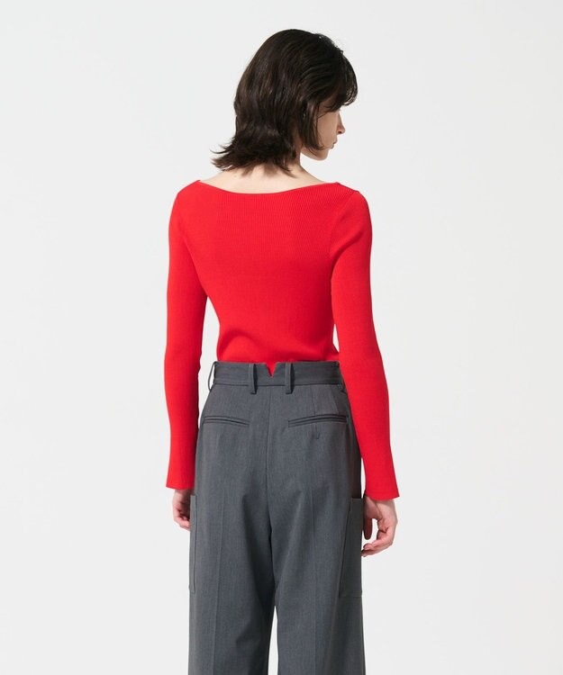 GRACE CONTINENTAL リブVネックニットトップ レッド
