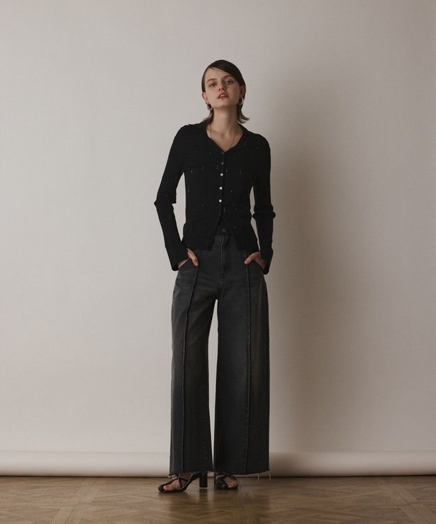 GRACE CONTINENTAL ビジューリブニットトップ ブラック