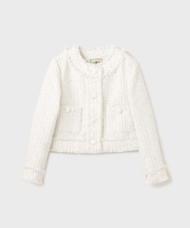 GRACE CONTINENTAL フリンジツイードジャケット ホワイト