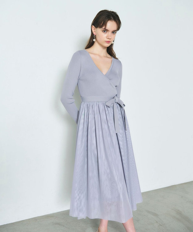 GRACE CONTINENTAL チュールコンビニットワンピース グレー