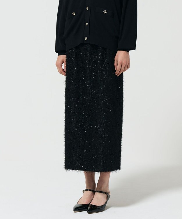 GRACE CONTINENTAL フリンジジャガードタイトスカート ブラック