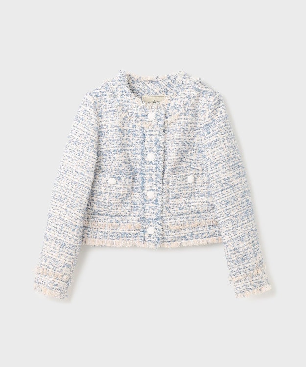 GRACE CONTINENTAL フリンジツイードジャケット ブルー