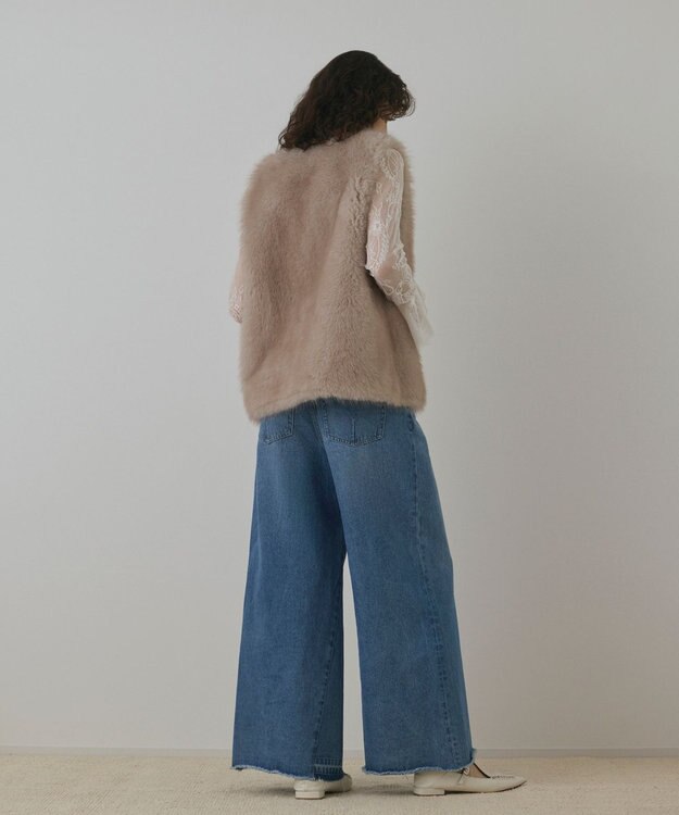 GRACE CONTINENTAL フェイクフォックスファ－ベスト ベージュ