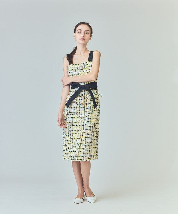 GRACE CONTINENTAL チュールヤーンツイードワンピース イエロー