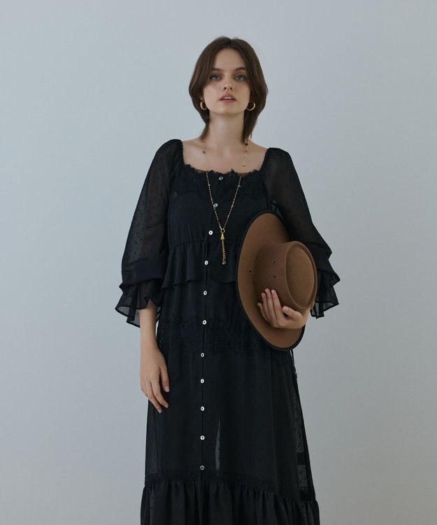 GRACE CONTINENTAL レースコンビカットジャガードワンピース ブラック