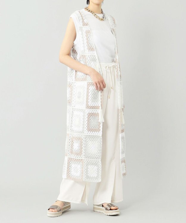 GRACE CONTINENTAL クロシェロングニットジレ ベージュ