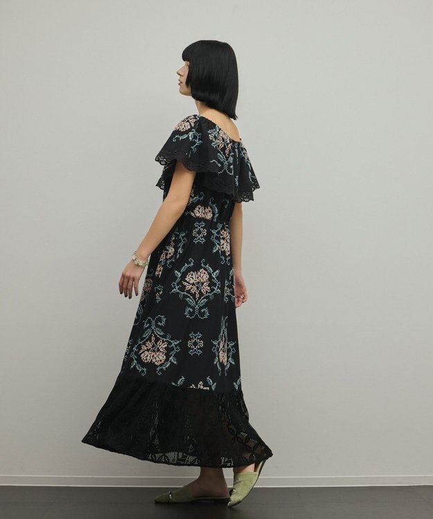 GRACE CONTINENTAL レースコンビクロスステッチワンピース ブラック