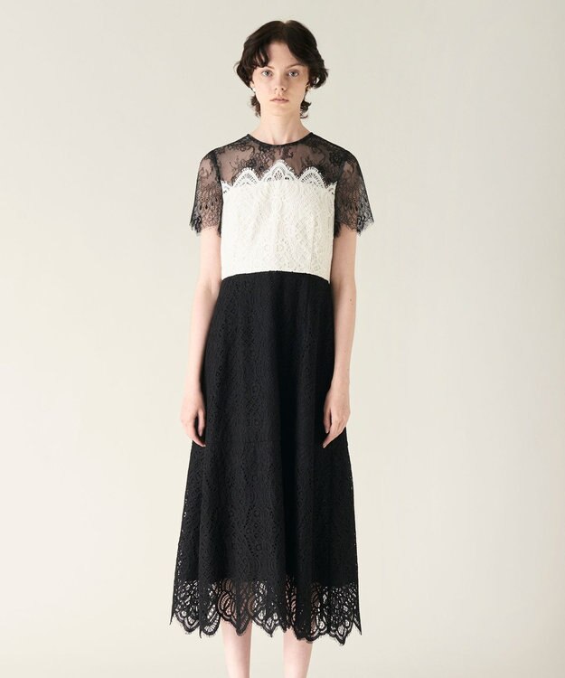 GRACE CONTINENTAL レース切替フレアドレス ブラック