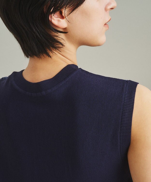 GRACE CONTINENTAL フラワーコードニットトップ ネイビー