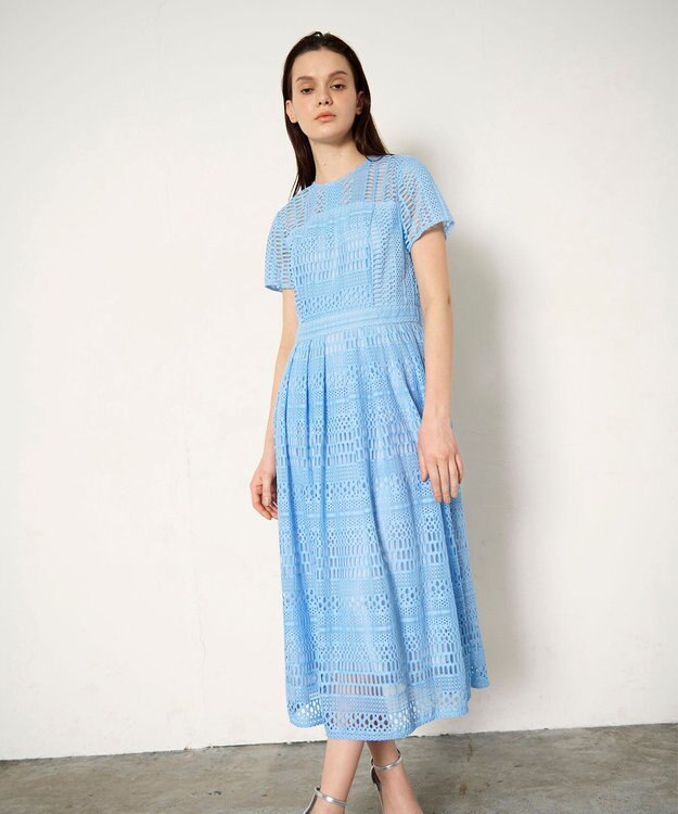 GRACE CONTINENTAL メッシュレースワンピース ブルー