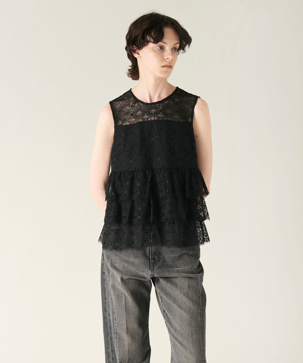 GRACE CONTINENTAL レースギャザートップ ブラック
