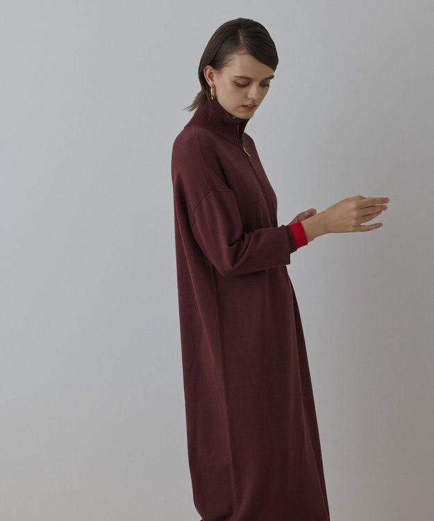 GRACE CONTINENTAL バイカラーストレートニットワンピース ブラウン