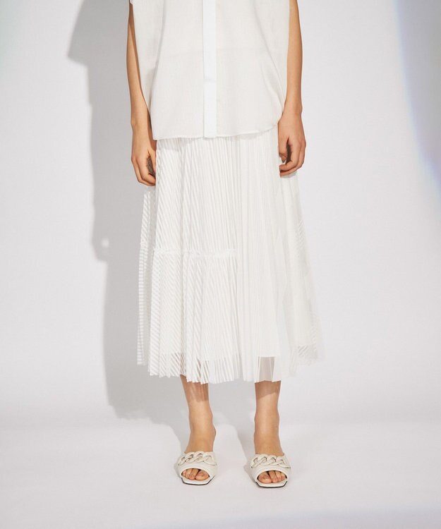 GRACE CONTINENTAL ストライプチュールスカート ホワイト