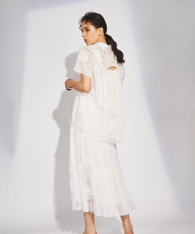 GRACE CONTINENTAL ストライプチュールスカート ホワイト