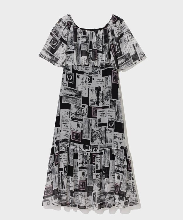 GRACE CONTINENTAL シフォンプリントドレス ブラック